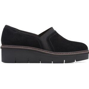 Clarks Airabell Mid Suede Wedge Loafers Comfort Black Women US 9M